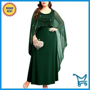 Sparkly Cape Overlay Evening Gown A-Line Formal Dress Plus Size Elegant